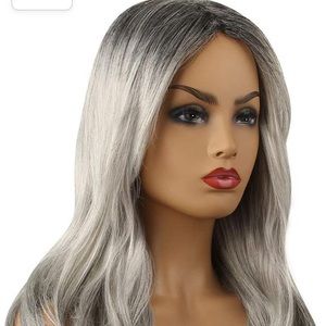 Long grey black white wig women’s men’s unisex
